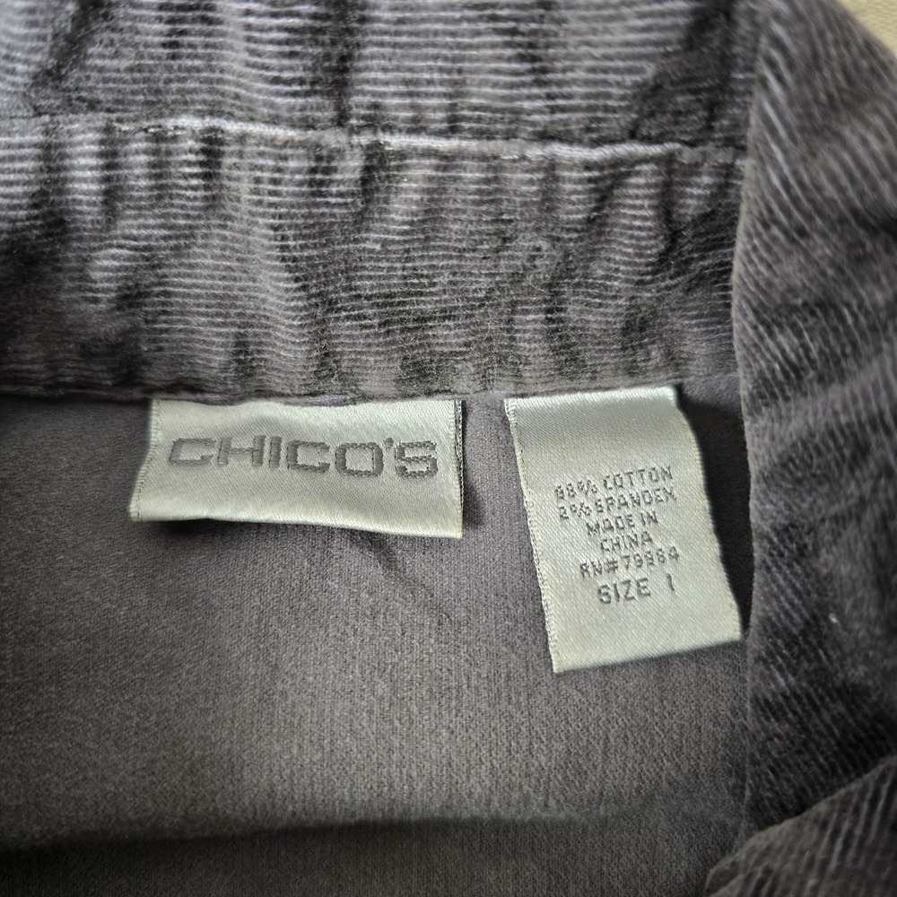 Chico's Women's Sz 1 Black Floral Corduroy‎ Jacket Button Up - Picture 6 of 6